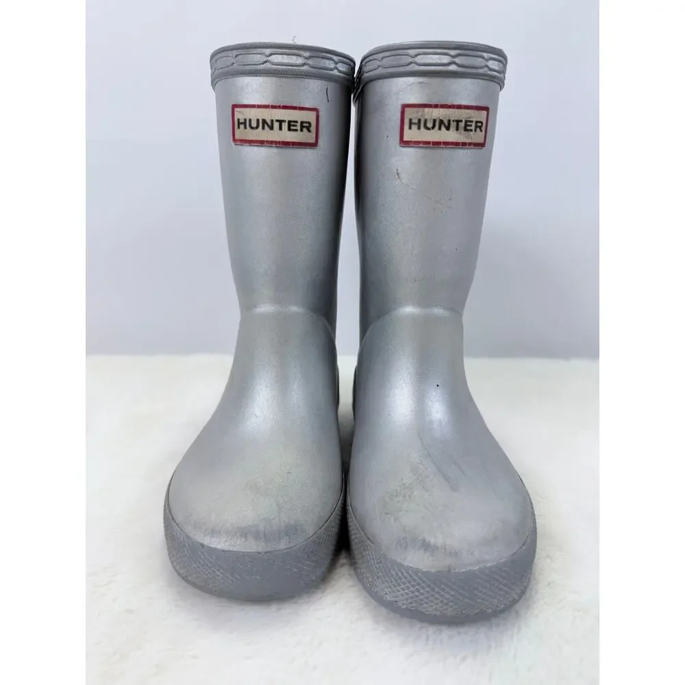 Hunter Kids Original First Classic Metallic Silver Rain Boots Size 8